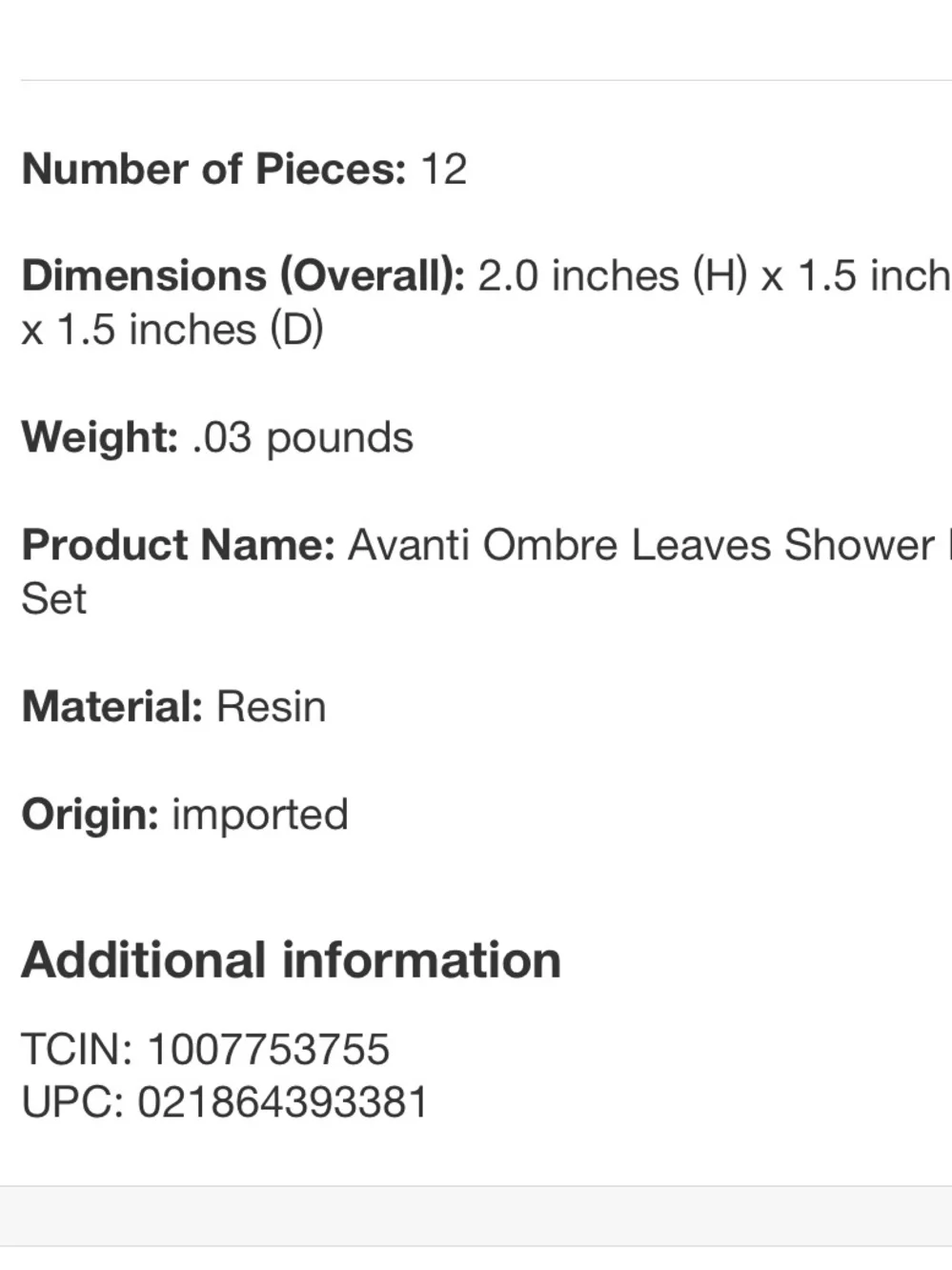 AVANTI NWT 12pc ombré leaves shower curtain hooks